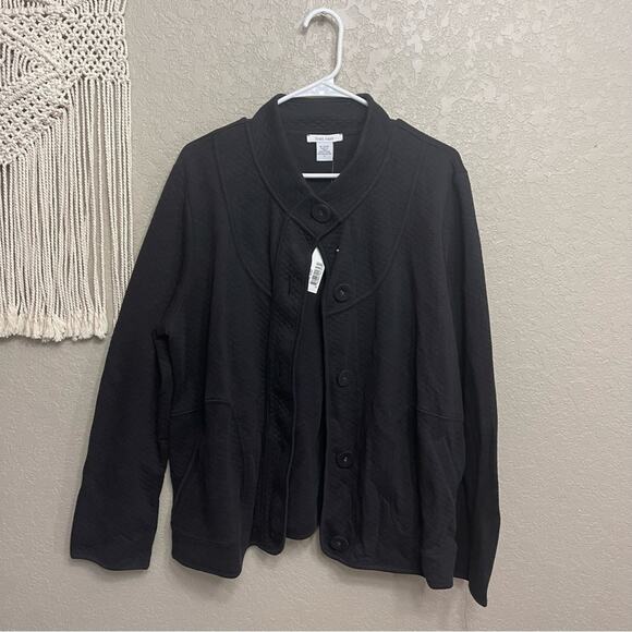 NWT Womens SZ 3 equal 8-10 Joan Vass Blazer quilted Black button jacket - Picture 1 of 7